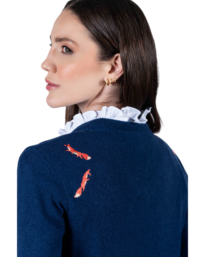 Fox V-Neck Sweater -Navy - Hound & Hare