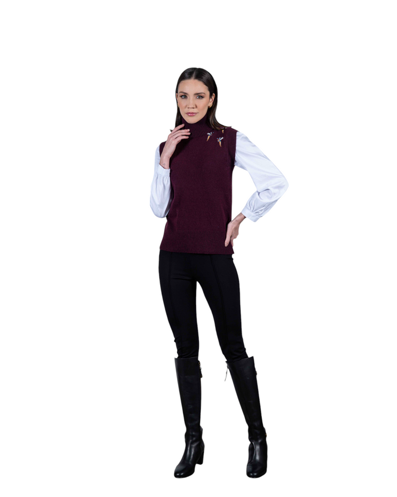 Pheasant Sleeveless Sweater - Burgundy - Hound & Hare