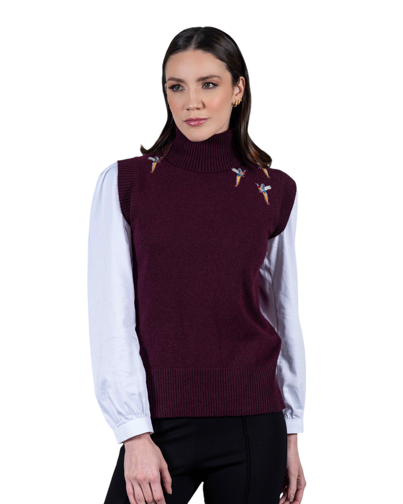 Pheasant Sleeveless Sweater - Burgundy - Hound & Hare
