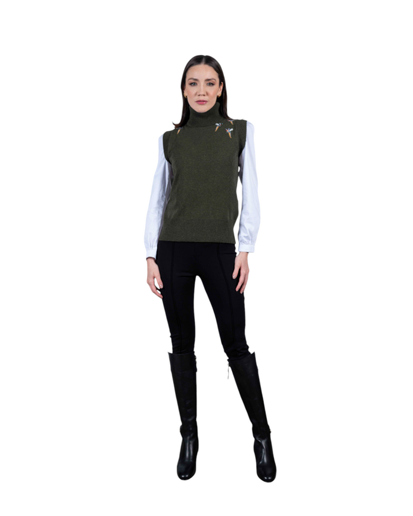 Pheasant Sleeveless Sweater - Olive - Hound & Hare