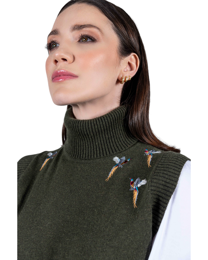 Pheasant Sleeveless Sweater - Olive - Hound & Hare