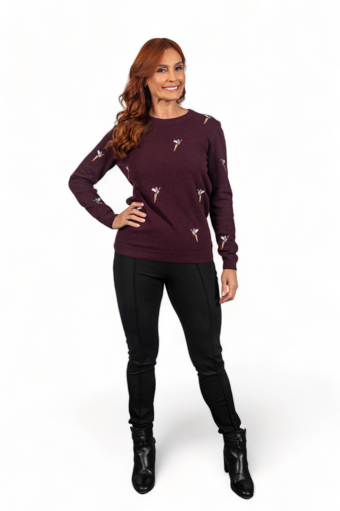 Pheasant Sweater - Burgundy - Hound & Hare