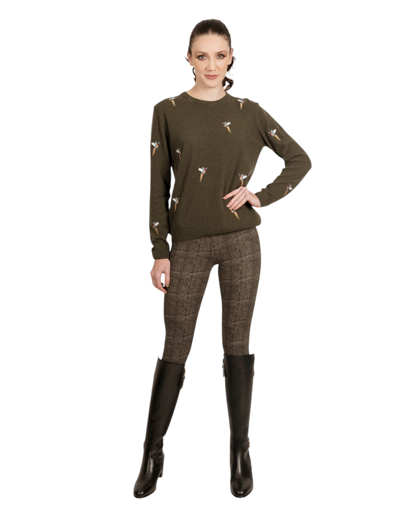 Pheasant Crew Neck Sweater - Olive - Hound & Hare