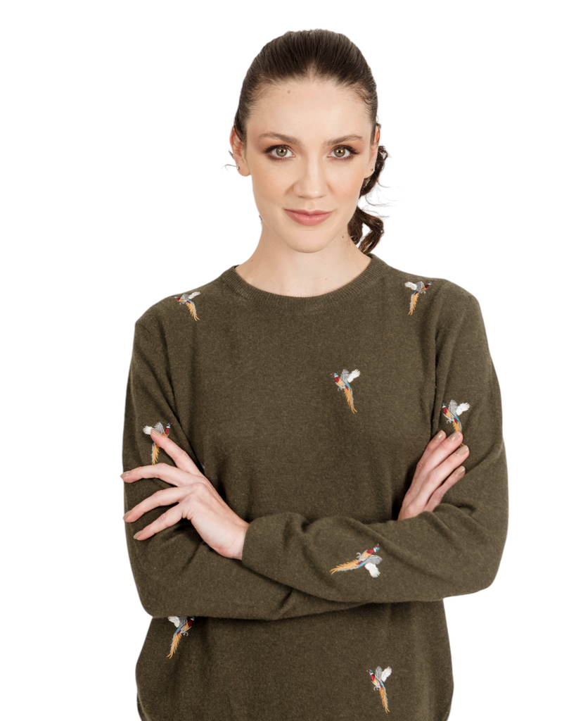 Pheasant Crew Neck Sweater - Olive - Hound & Hare