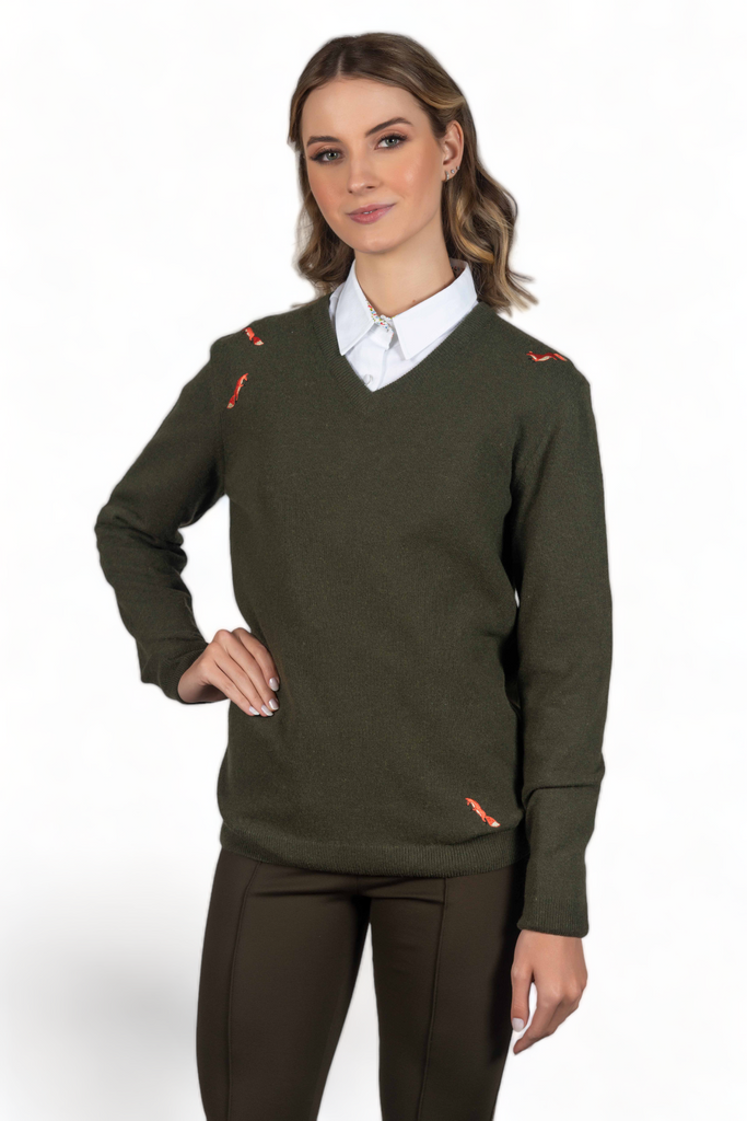 Fox V-Neck Sweater - Olive - Hound & Hare