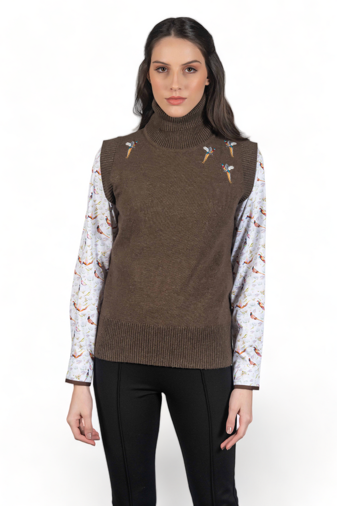 Pheasant Sleeveless Sweater - Taupe - Hound & Hare