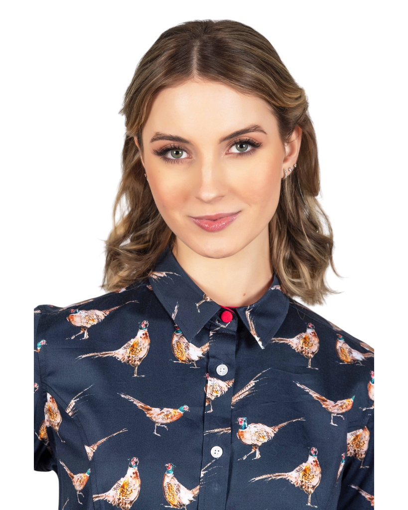 Pheasants Luxury Cotton Shirt - Navy - Hound & Hare