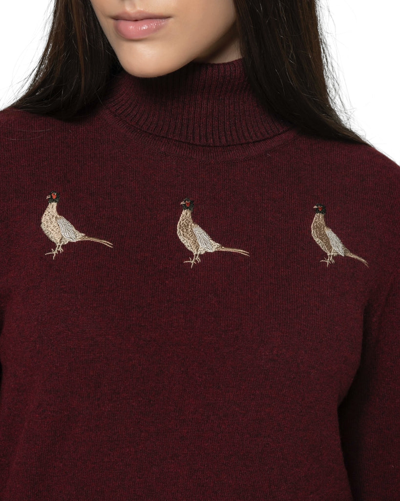 New Pheasants Roll Neck Sweater - Burgundy - Hound & Hare