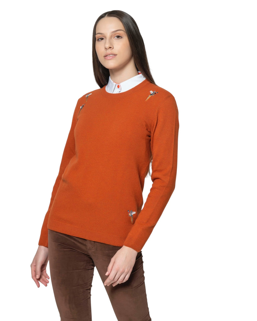 Pheasant Crew Neck Sweater - Rust - Hound & Hare