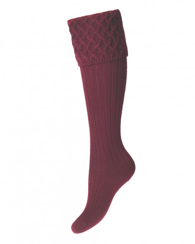 Lady Rannoch Shooting Socks with Garter Ties - Burgundy - Hound & Hare