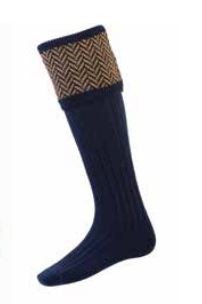 Herringbone Shooting Socks with Garter - Navy - Hound & Hare