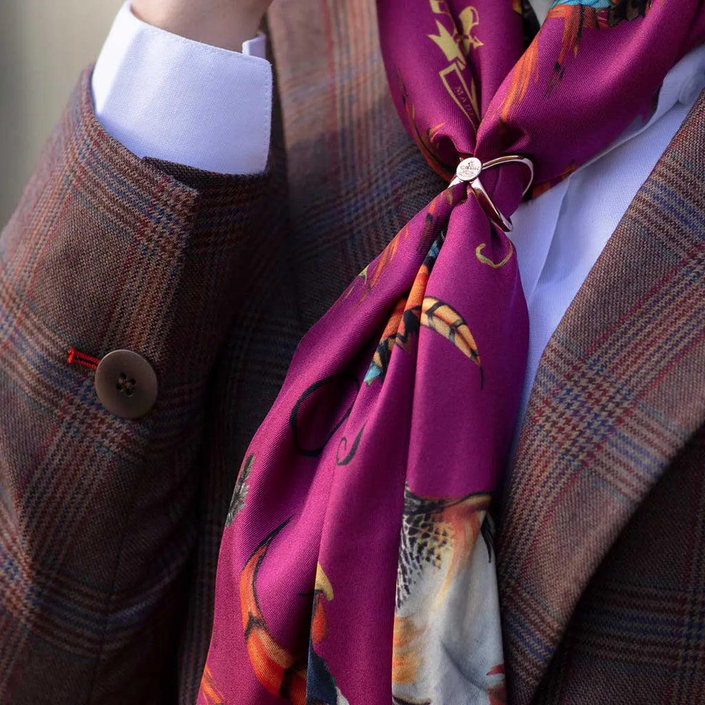 Clare Haggas Classic Best in Show Silk Scarf - Magenta/Gold - Hound & Hare