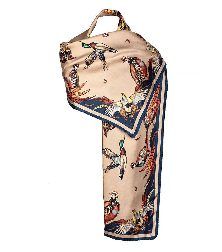 Clare Haggas Classic Best in Show Silk Scarf - Toffee & Navy - Hound & Hare