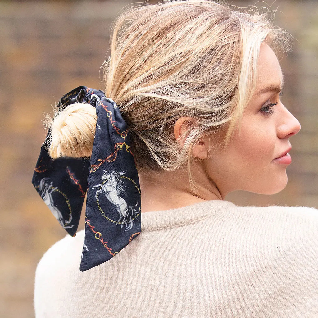 Clare Haggas Hold Your Horses Silk Hair Scrunchie - Liquorish/Gold - Hound & Hare