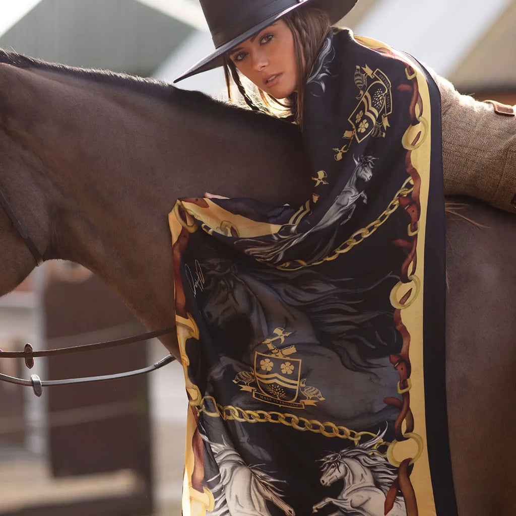 Clare Haggas Hold Your Horses Wool/Silk Wrap - Liquorish/Gold - Hound & Hare