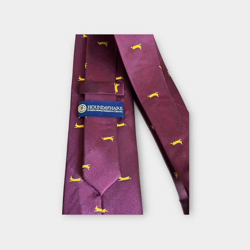 The Sprinting Hare Silk Necktie - Burgundy - Hound & Hare