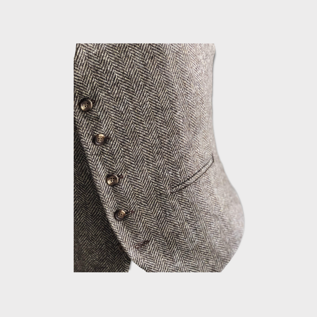 The Dempsey Tweed Waistcoat by Hound & Hare - Brown Herringbone - Hound & Hare