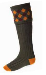 Chequers Shooting Socks with Garter-Spruce - Hound & Hare