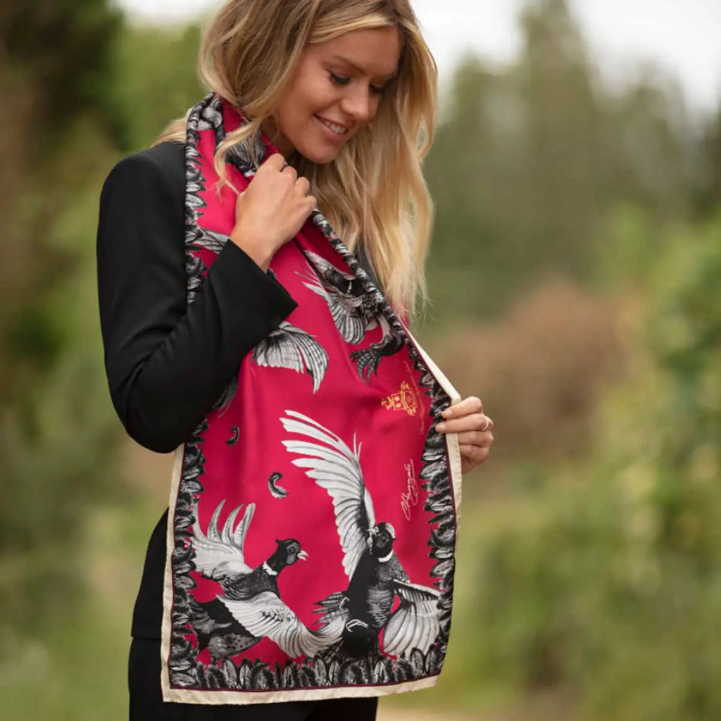Clare Haggas Classic Signature Monochrome Scarf - Cerise - Hound & Hare