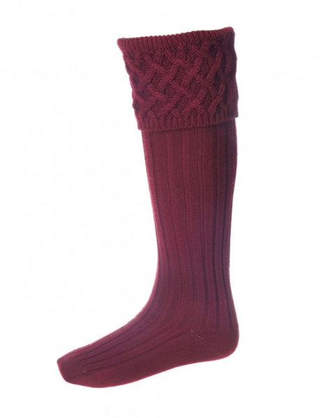 Rannoch Shooting Socks with Garter Ties - Burgundy - Hound & Hare