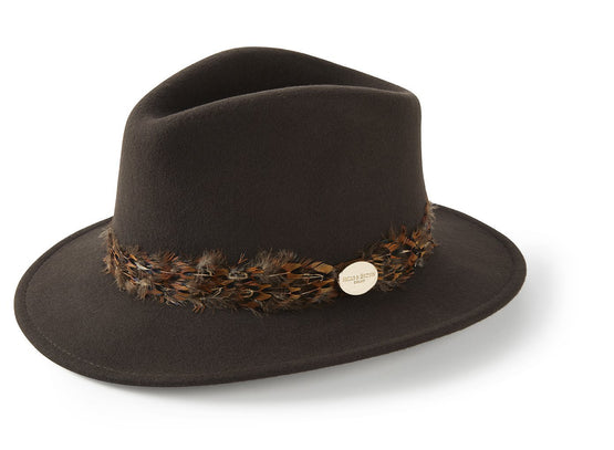 The Suffolk Fedora (Bronze Feather Wrap) Dark Brown
