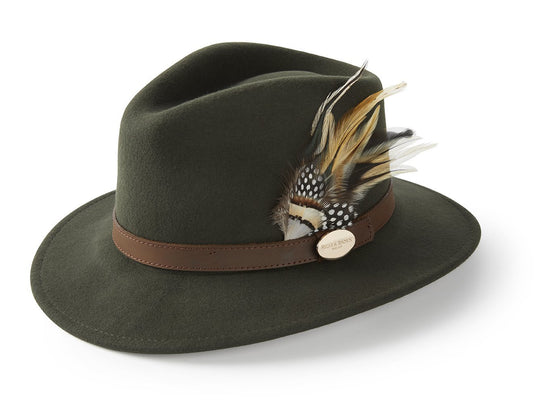 The Sulffolk Fedora (Guinea and Pheasant Feather) - Olive Green - Hound & Hare