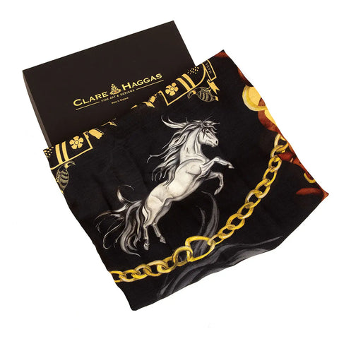 Clare Haggas Hold Your Horses Wool/Silk Wrap - Liquorish/Gold - Hound & Hare